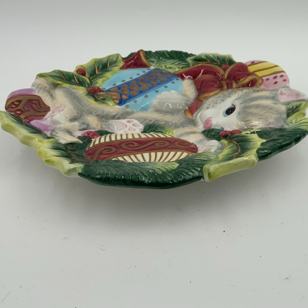Fitz and Floyd Essentials Christmas Kitty Cat Plate Wall Hanging 9" - Picture 4 of 10